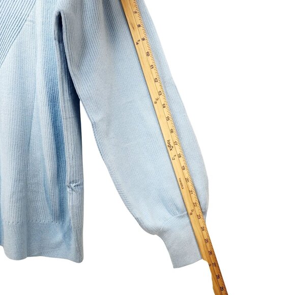 Light Blue Knitted Pullover Sweater Womens Size 2XL Ribbed Pattern Puff Sleeves - Picture 3 of 12